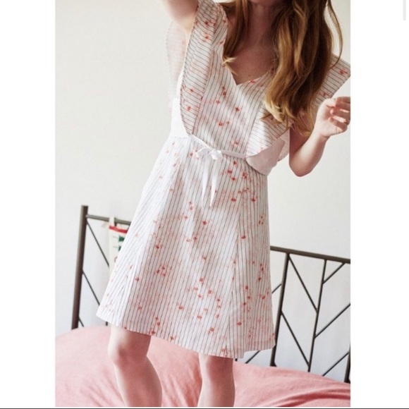 Club Monaco Floral Stripe Dress White Navy Red 00 - Picture 3 of 11